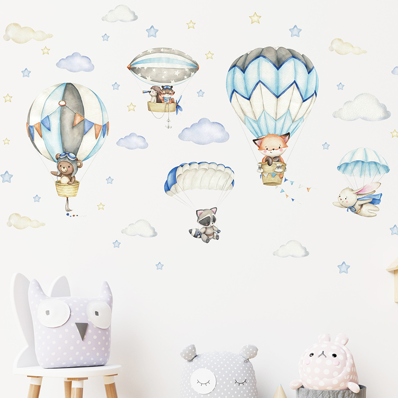 Cartoon Cute Animals Hot Air B - Baby Nursery Hot Air Balloon のレビューと価格