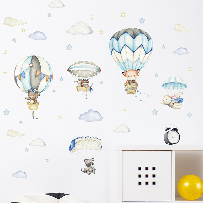 Cartoon Cute Animals Hot Air B - Baby Nursery Hot Air Balloon のレビューと価格