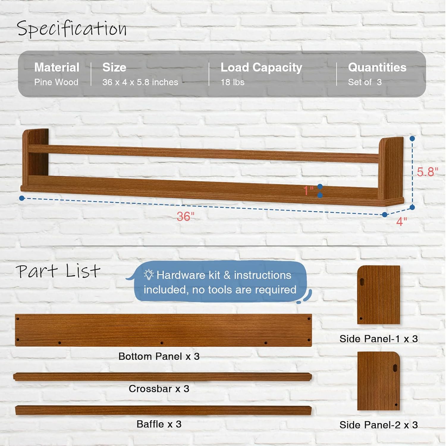 Dark Wood Wall Bookshelf For K - Baby Nursery Floating Shelves のレビューと価格
