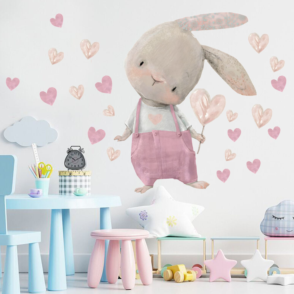 Cute Bunny Hearts Wall Sticker - Baby Nursery Wallpaper Girl のレビューと価格