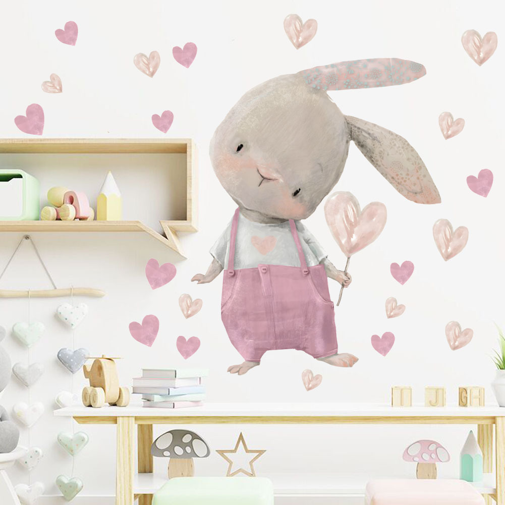 Cute Bunny Hearts Wall Sticker - Baby Nursery Wallpaper Girl のレビューと価格