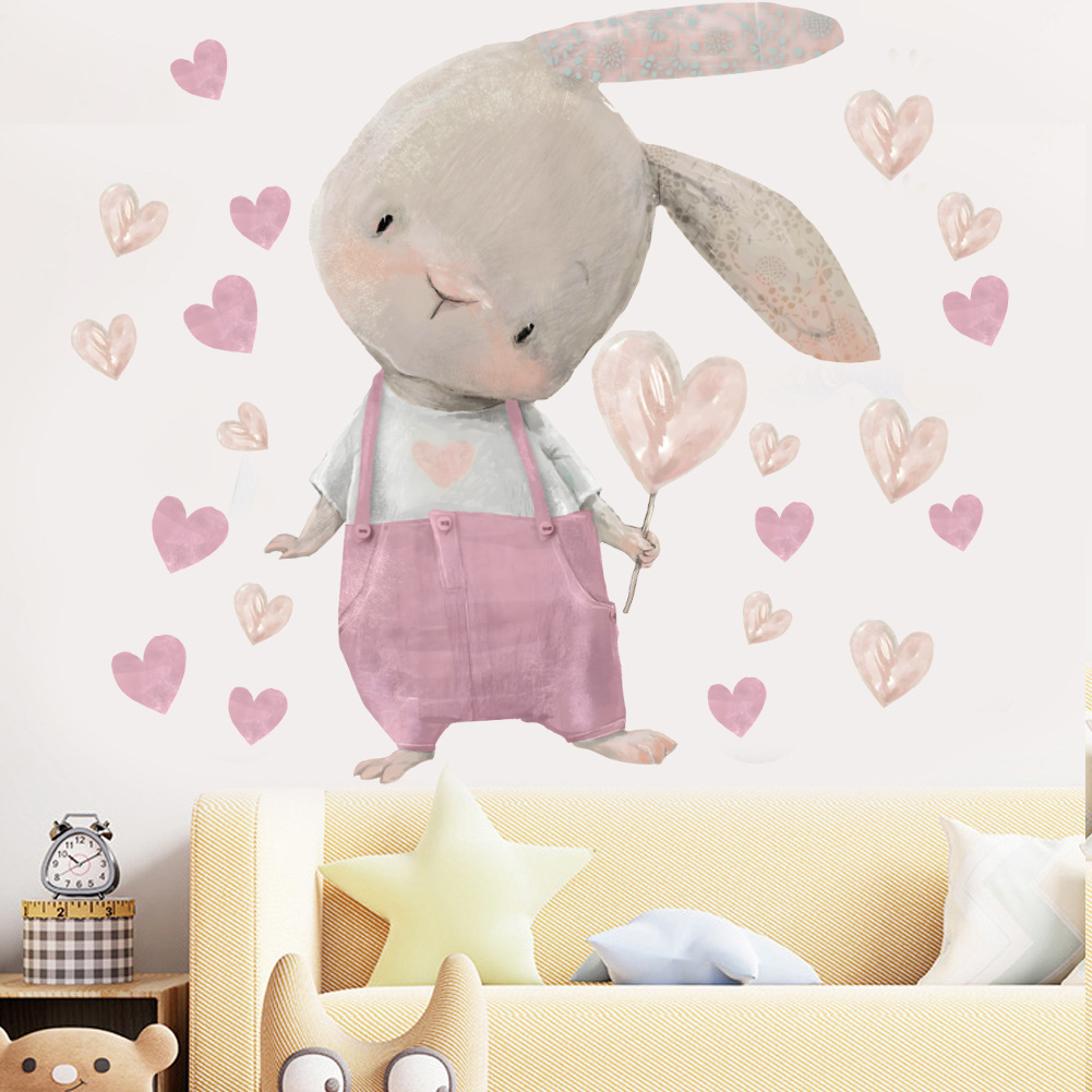 Cute Bunny Hearts Wall Sticker - Baby Nursery Wallpaper Girl のレビューと価格