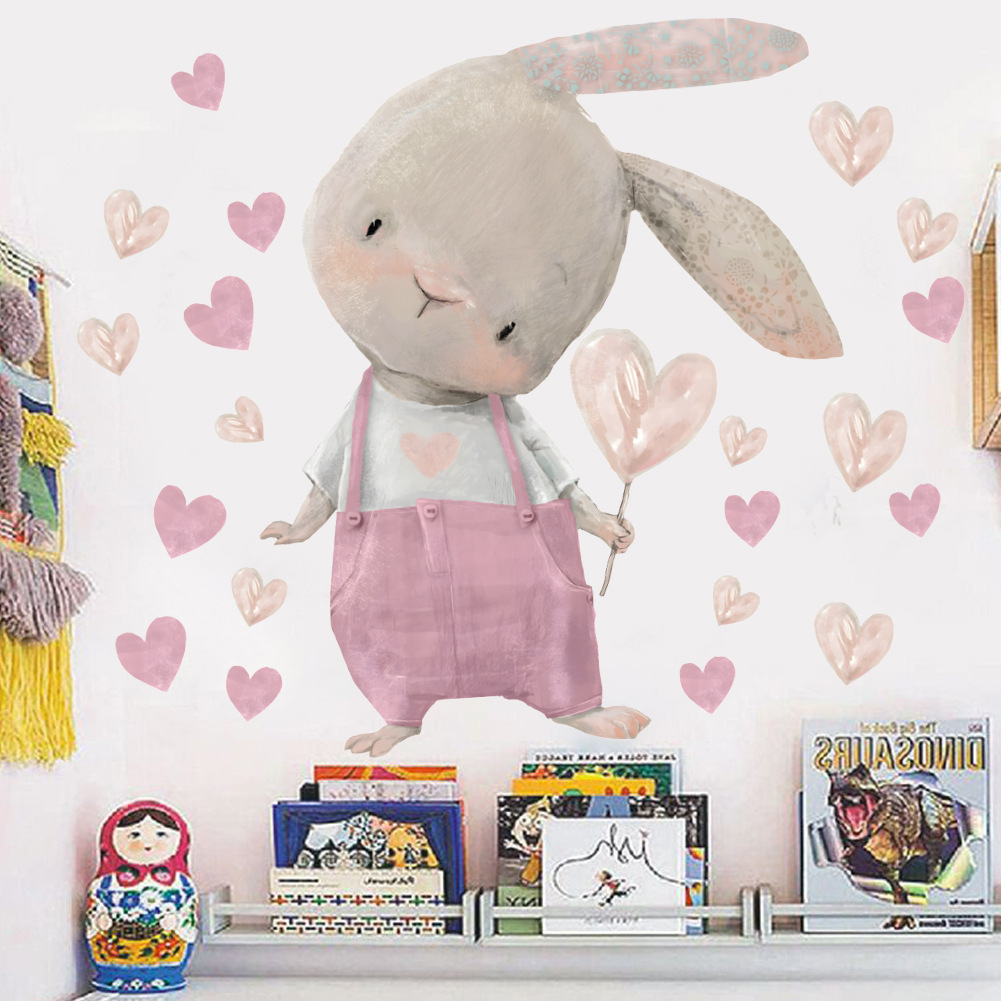 Cute Bunny Hearts Wall Sticker - Baby Nursery Wallpaper Girl のレビューと価格