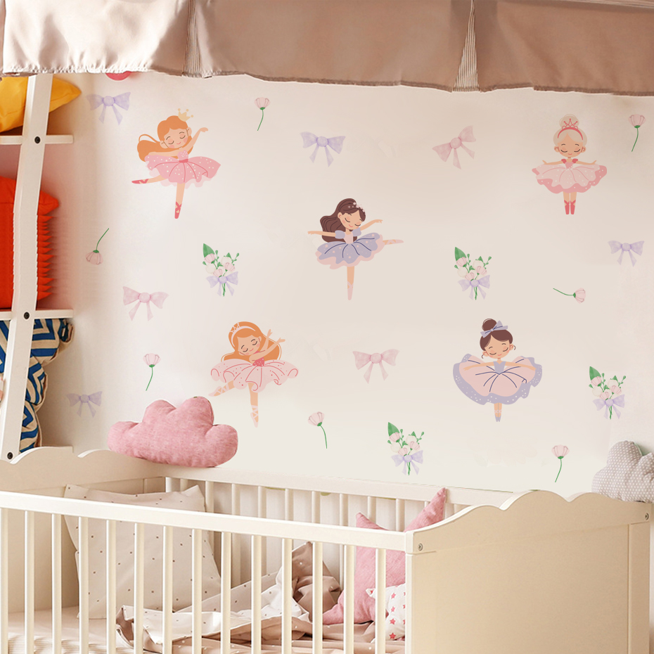 Fairy Ballet Dancer Bow Wall S - Baby Nursery Wallpaper Girl のレビューと価格