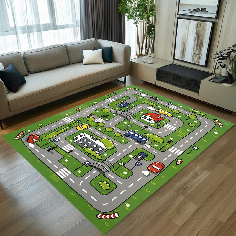 Cute Car Track Play Rug Green  - Baby Nursery Rug のレビューと価格