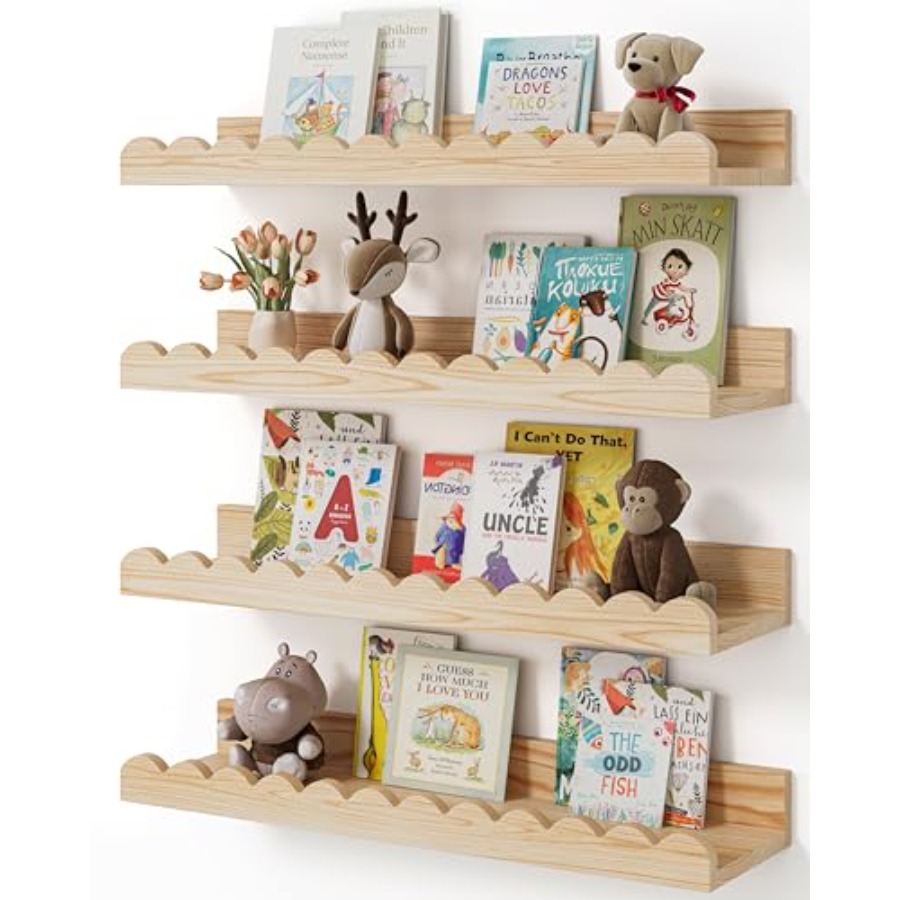 Nursery Book Shelves, 4-Pack F - Baby Nursery Floating Shelves のレビューと価格