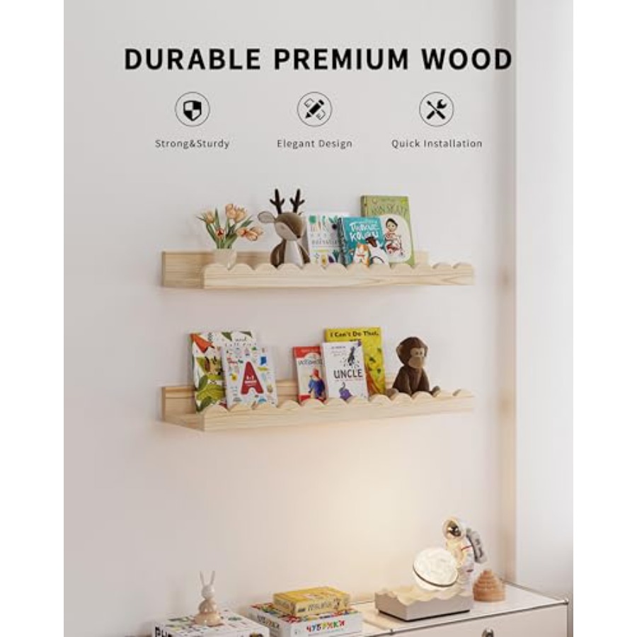 Nursery Book Shelves, 4-Pack F - Baby Nursery Floating Shelves のレビューと価格