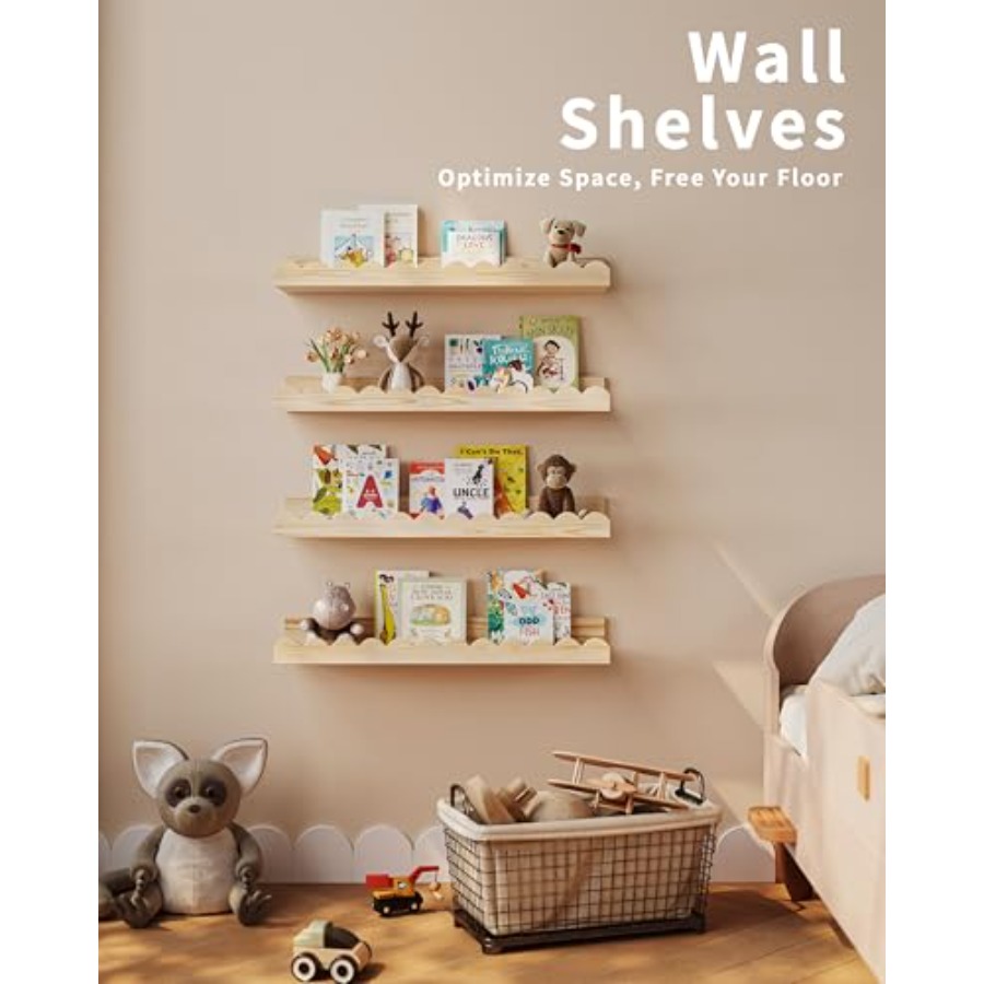 Nursery Book Shelves, 4-Pack F - Baby Nursery Floating Shelves のレビューと価格