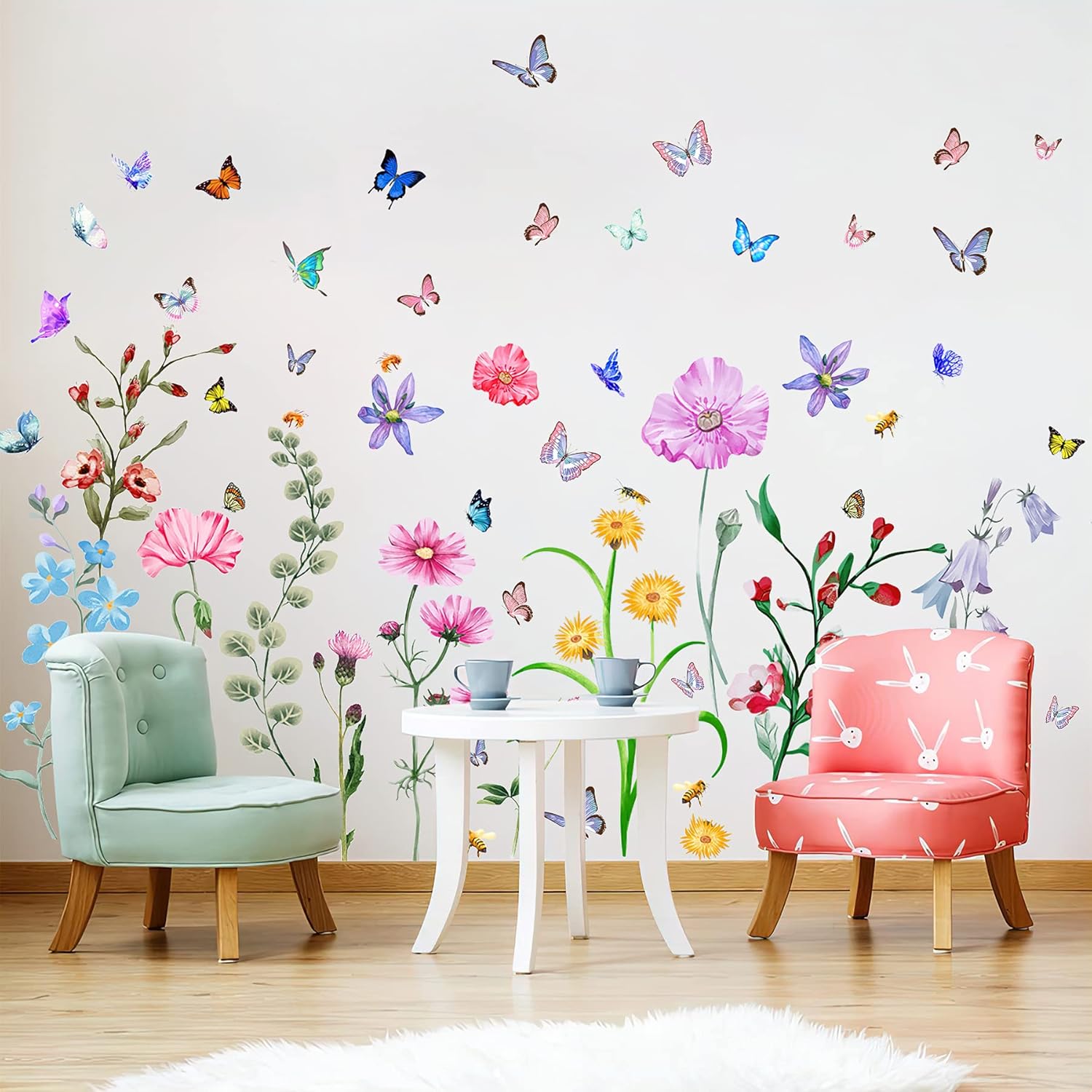 58 Pcs Colorful Flower Wall St - Baby Nursery Peel And Stick Wallpaper のレビューと価格