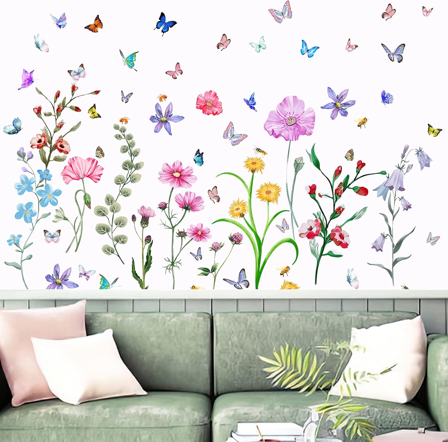 58 Pcs Colorful Flower Wall St - Baby Nursery Peel And Stick Wallpaper のレビューと価格