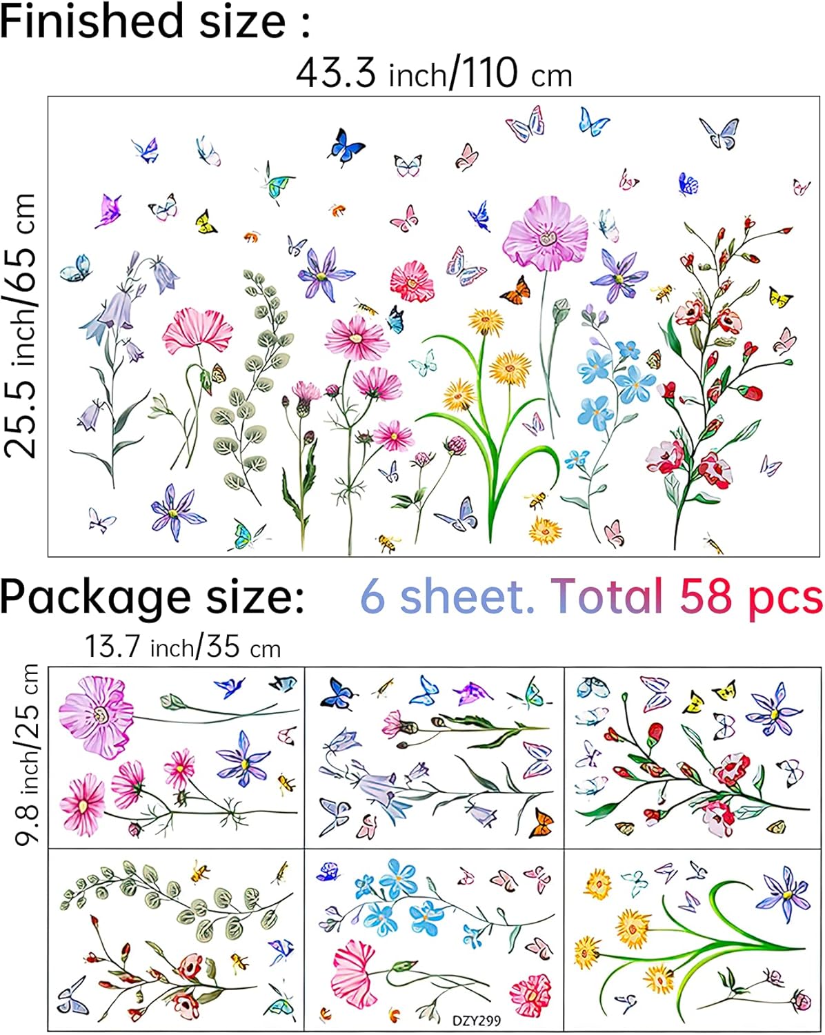 58 Pcs Colorful Flower Wall St - Baby Nursery Peel And Stick Wallpaper のレビューと価格