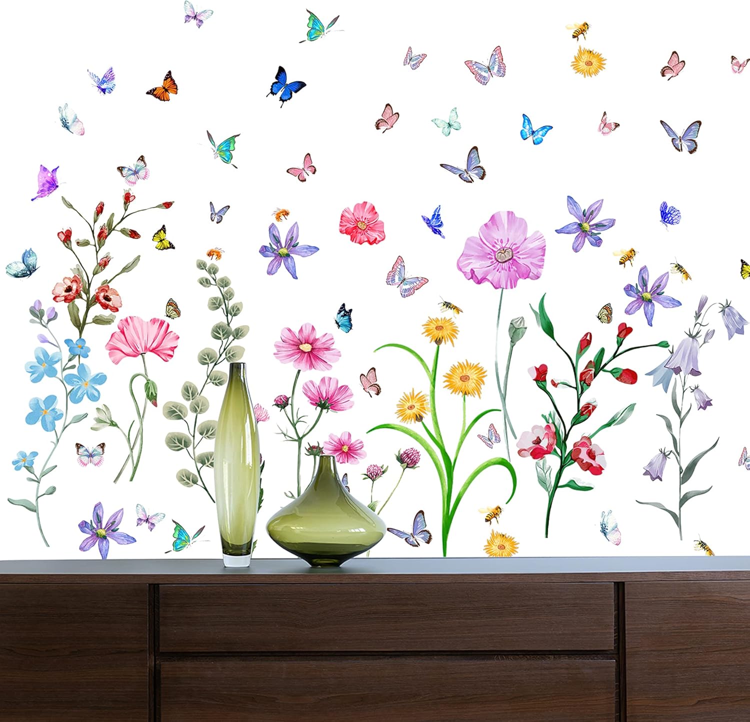 58 Pcs Colorful Flower Wall St - Baby Nursery Peel And Stick Wallpaper のレビューと価格