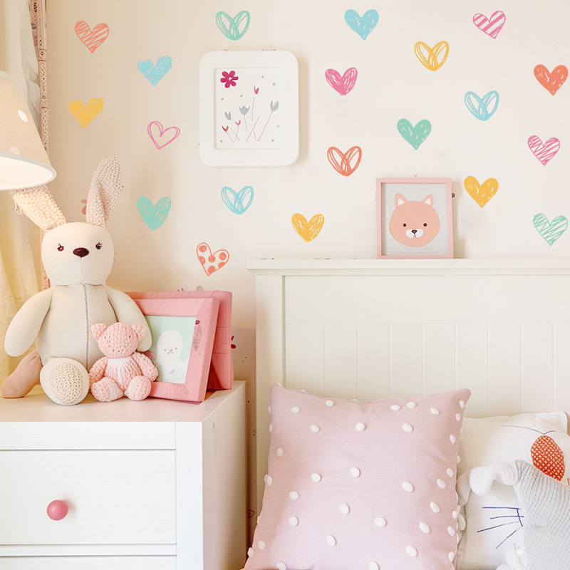 New Colorful Heart Wall Sticke - Baby Nursery Wallpaper Girl のレビューと価格