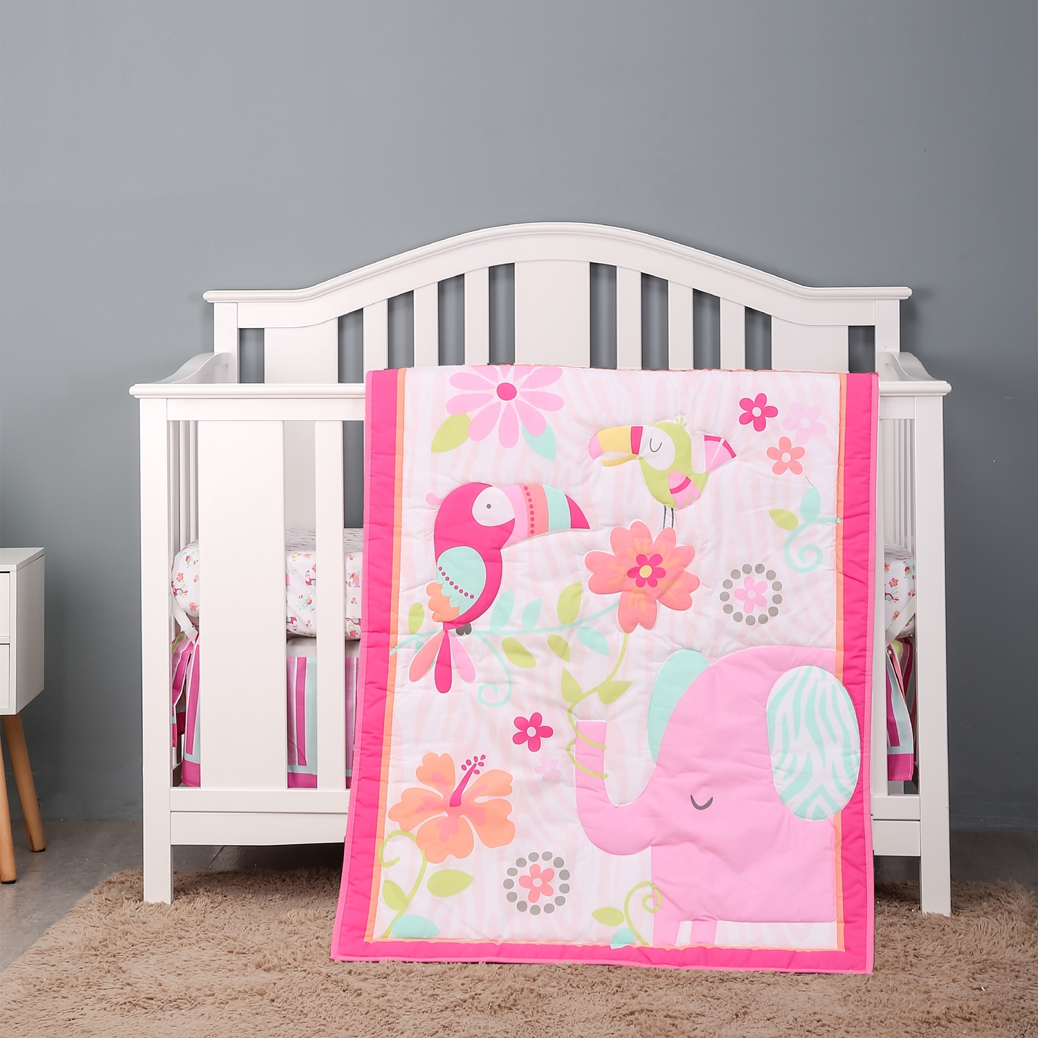 Pink Elephant Cot Baby Bedding - Baby Nursery Bedding のレビューと価格