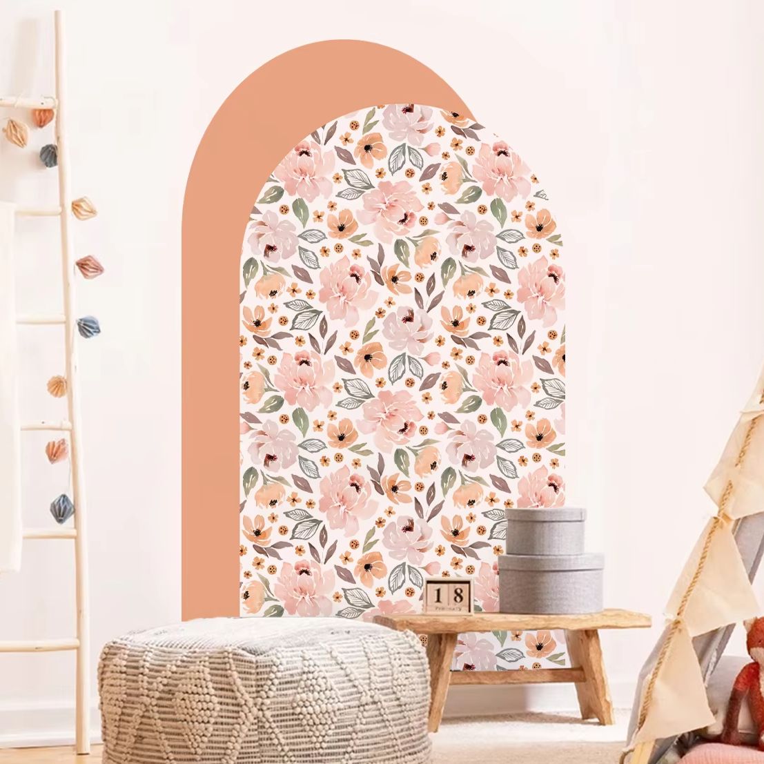 Boho Flowers Arch Wallpaper Nu - Baby Nursery Peel And Stick Wallpaper のレビューと価格