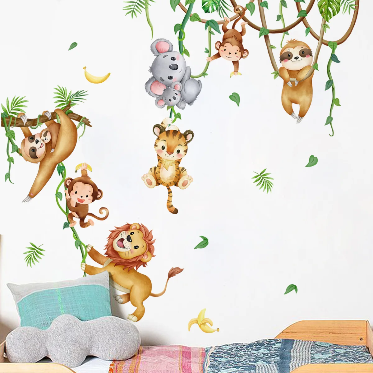 Forest Animal Lion Sloth Monke - Baby Nursery Wallpaper Girl のレビューと価格