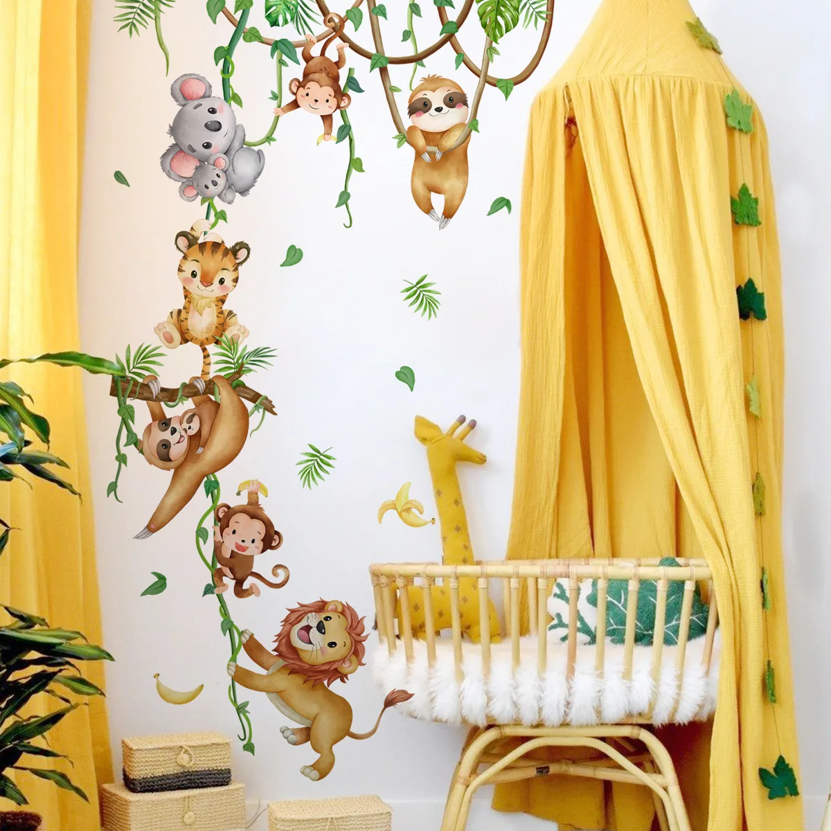 Forest Animal Lion Sloth Monke - Baby Nursery Wallpaper Girl のレビューと価格