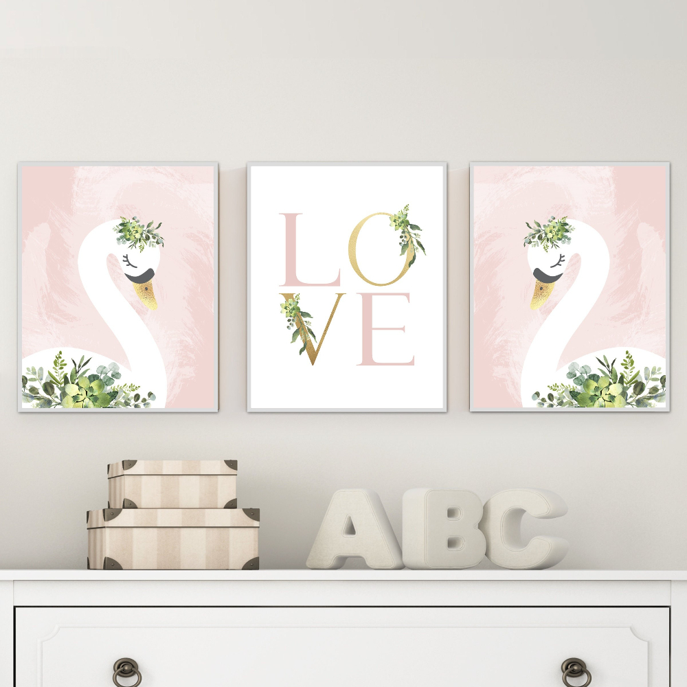 3pcs Light Pink Swan Text-Them - Baby Nursery Themes Girl のレビューと価格