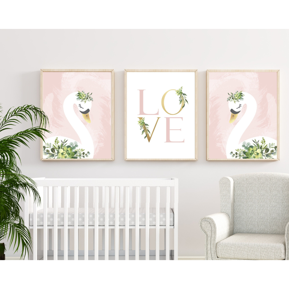 3pcs Light Pink Swan Text-Them - Baby Nursery Themes Girl のレビューと価格