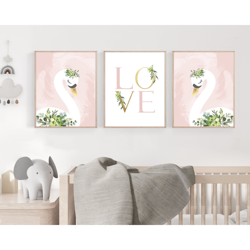 3pcs Light Pink Swan Text-Them - Baby Nursery Themes Girl のレビューと価格