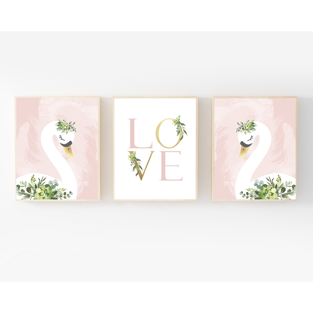 3pcs Light Pink Swan Text-Them - Baby Nursery Themes Girl のレビューと価格
