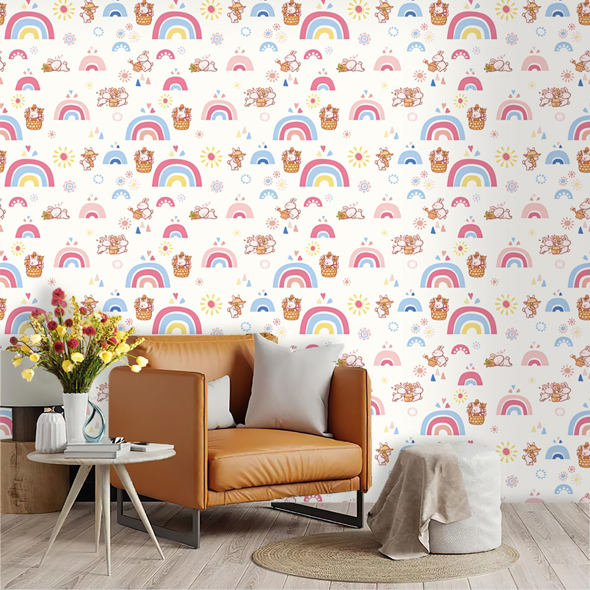 Boho Rainbow Kids Stick and Pe - Baby Nursery Wallpaper Girl のレビューと価格