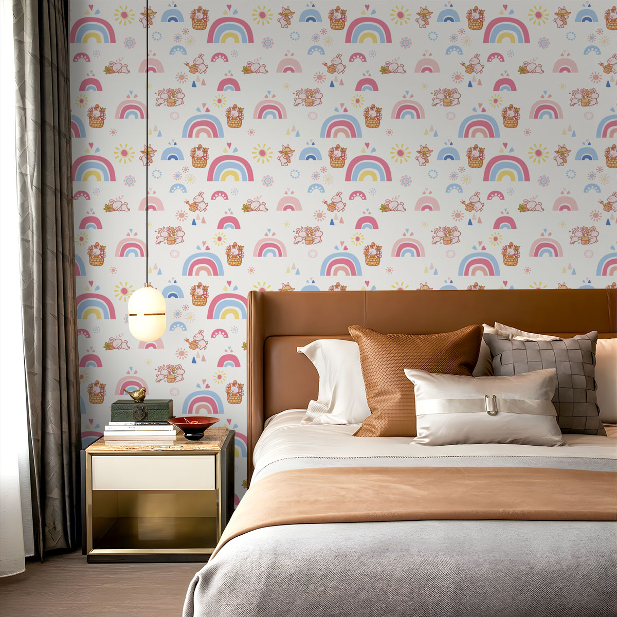 Boho Rainbow Kids Stick and Pe - Baby Nursery Wallpaper Girl のレビューと価格
