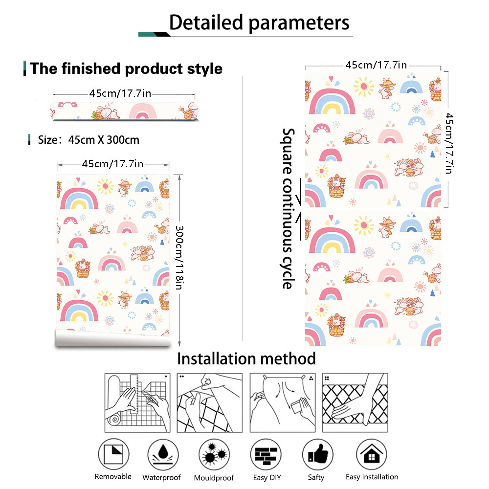 Boho Rainbow Kids Stick and Pe - Baby Nursery Wallpaper Girl のレビューと価格