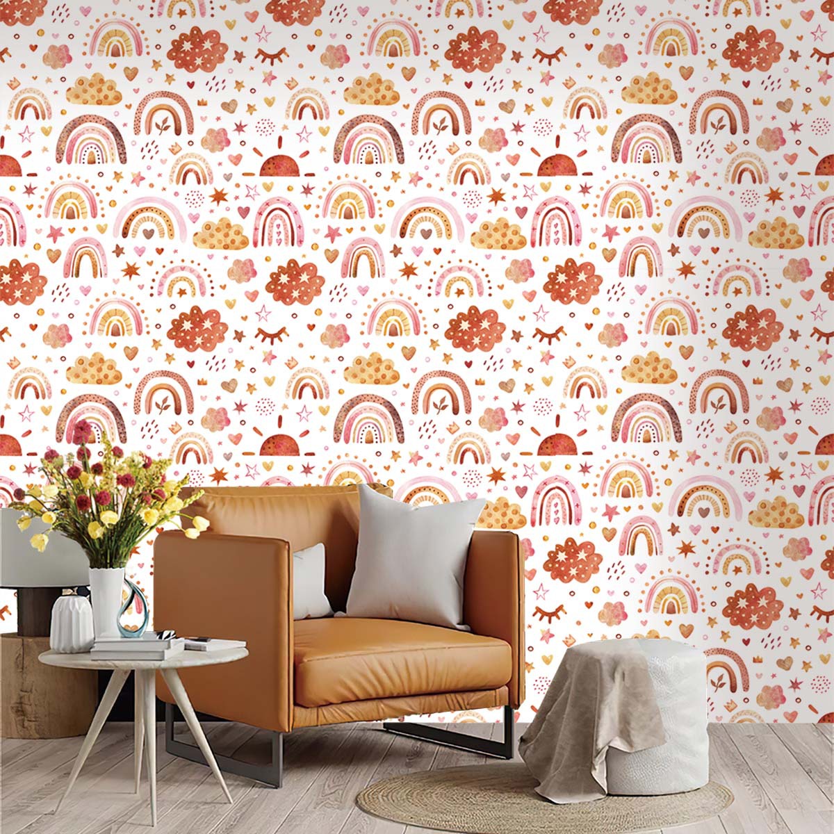 Boho Rainbow Kids Stick and Pe - Baby Nursery Wallpaper Girl のレビューと価格