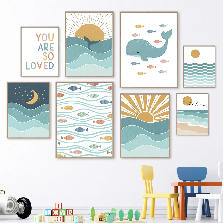 1pc frameless Fish Whale Seagu - Baby Nursery Quotes のレビューと価格