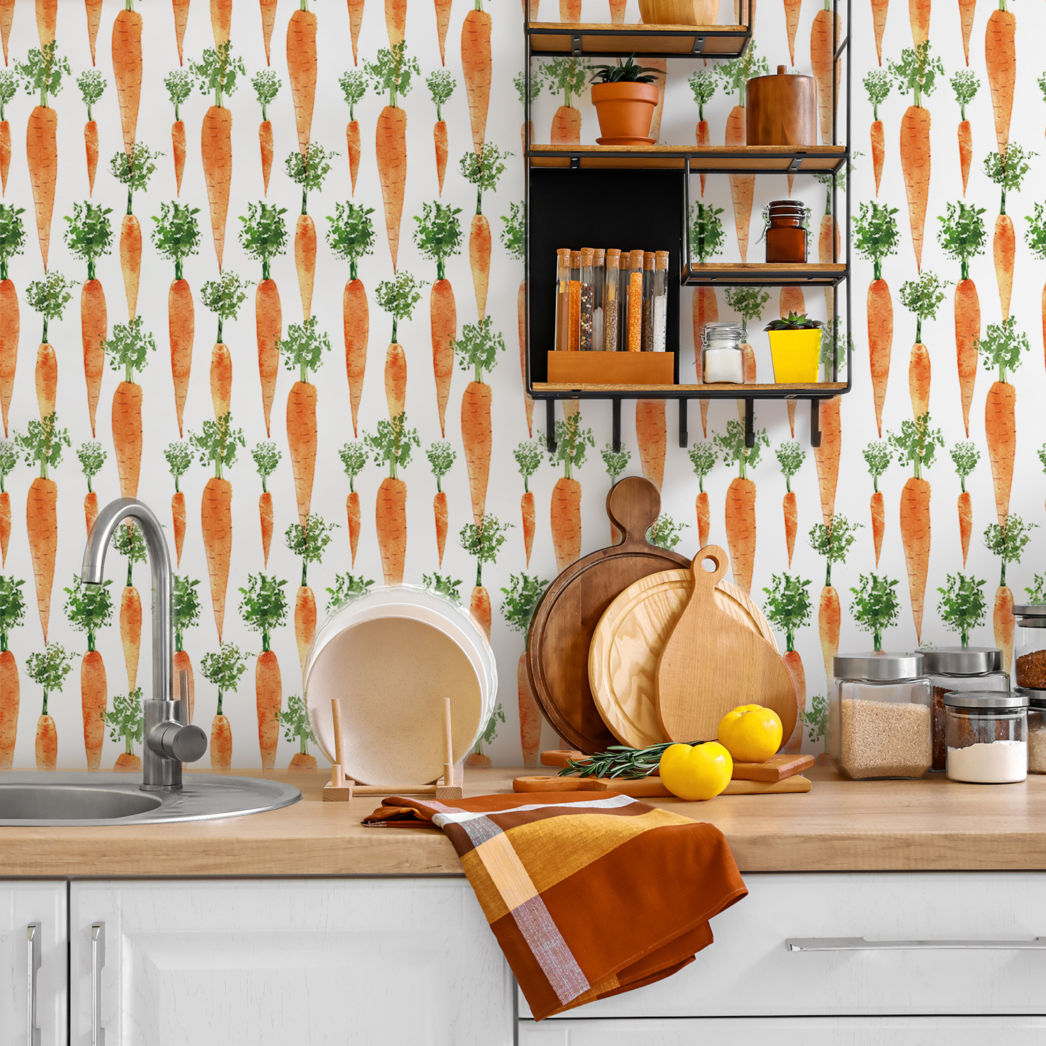 Cute Watercolor Carrots Wallpa - Baby Nursery Peel And Stick Wallpaper のレビューと価格