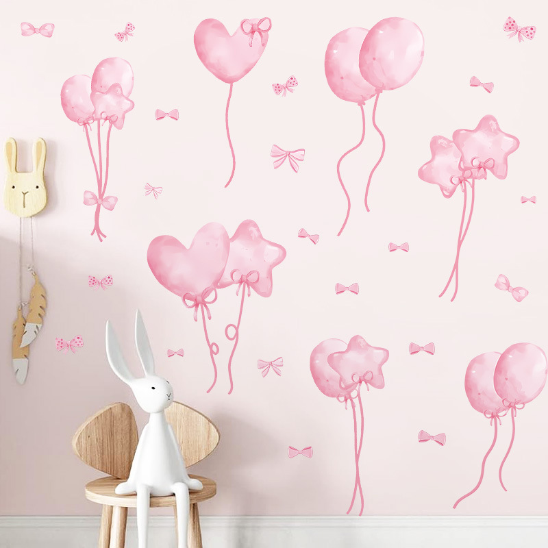 Watercolor Pink Balloon Wall S - Baby Nursery Wallpaper Girl のレビューと価格