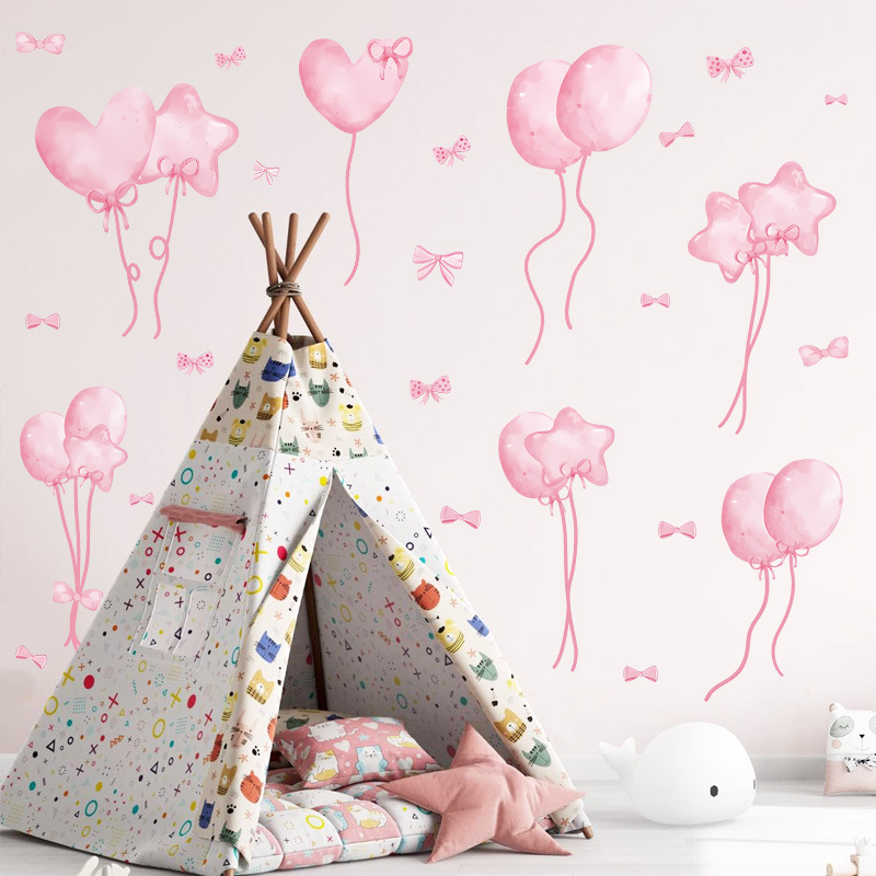 Watercolor Pink Balloon Wall S - Baby Nursery Wallpaper Girl のレビューと価格