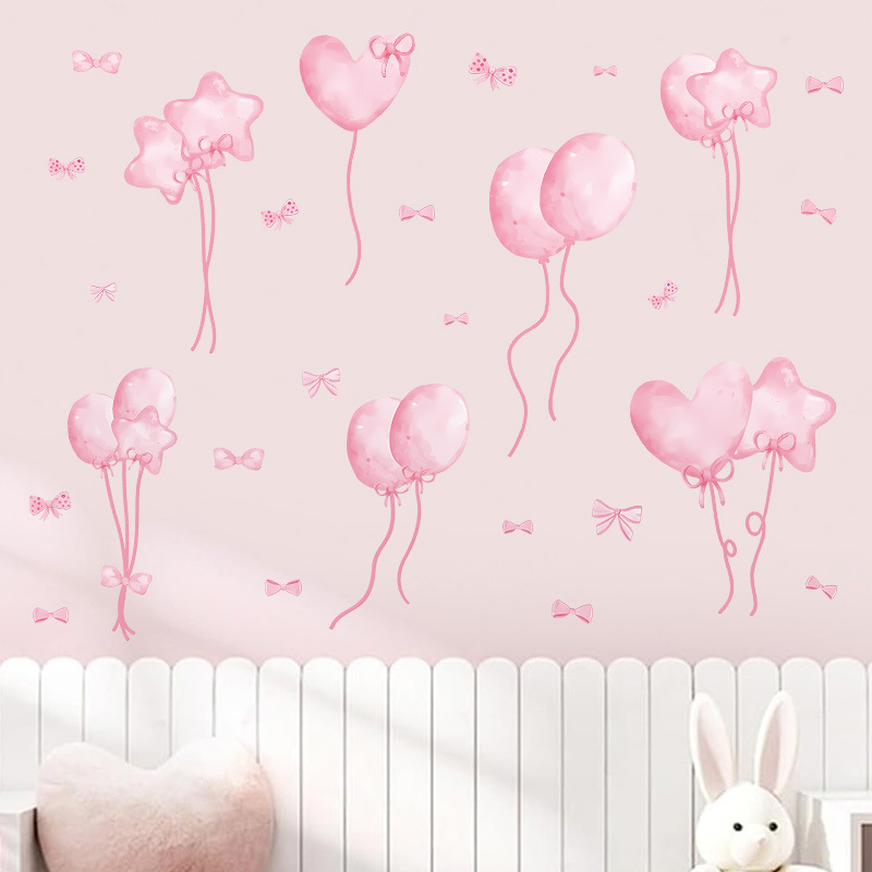 Watercolor Pink Balloon Wall S - Baby Nursery Wallpaper Girl のレビューと価格