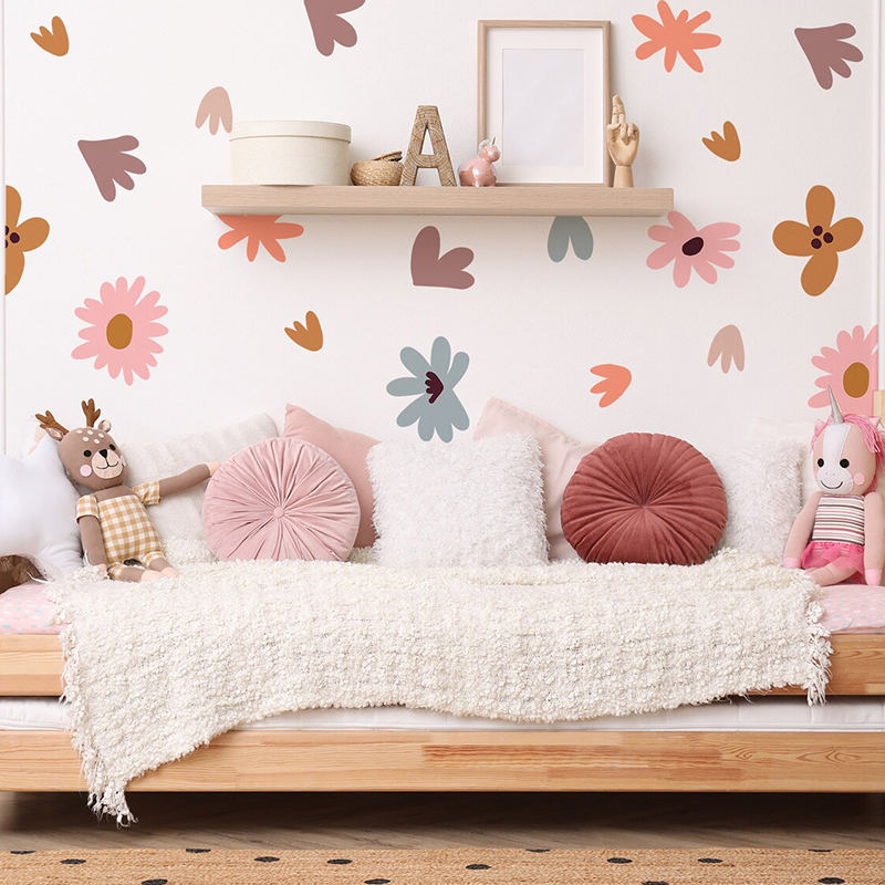 DIY Multicolored Flowers Wall  - Baby Nursery Wallpaper Girl のレビューと価格