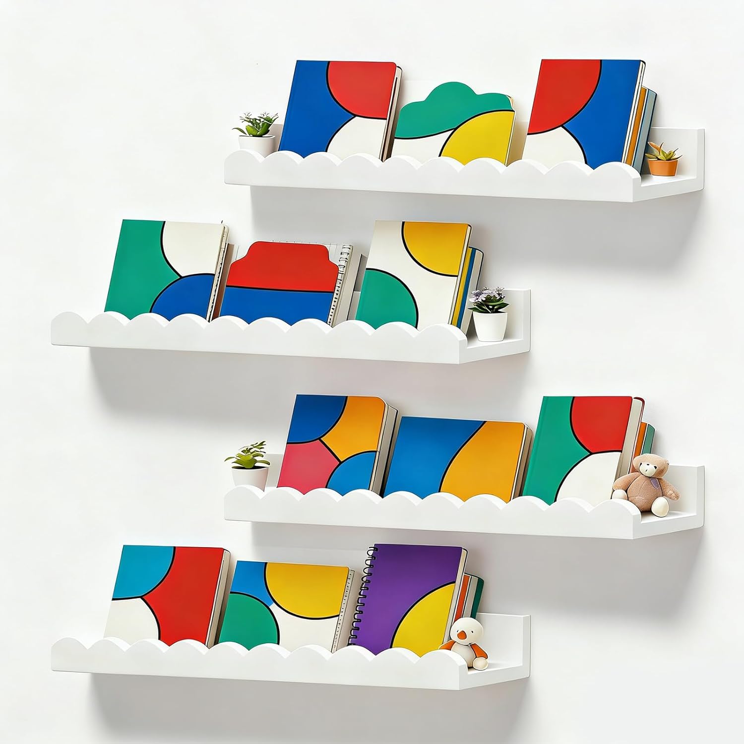 Nursery Book Shelves, Set of 4 - Baby Nursery Floating Shelves のレビューと価格