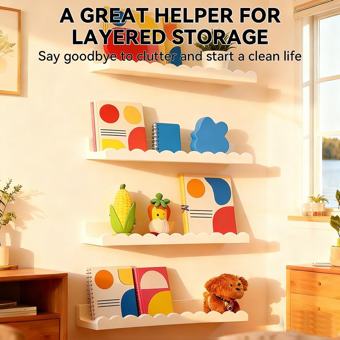 Nursery Book Shelves, Set of 4 - Baby Nursery Floating Shelves のレビューと価格