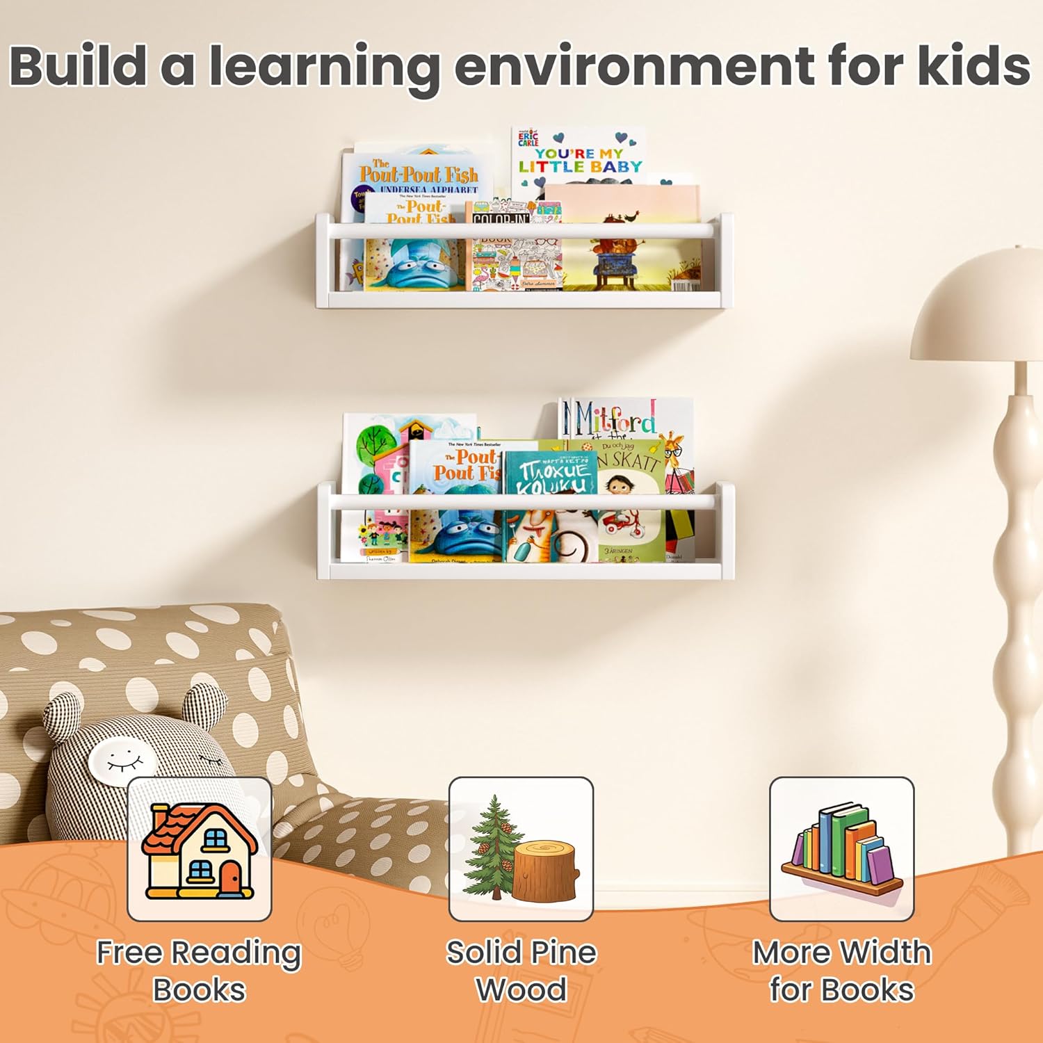 Floating Bookshelves for Wall, - Baby Nursery Floating Shelves のレビューと価格
