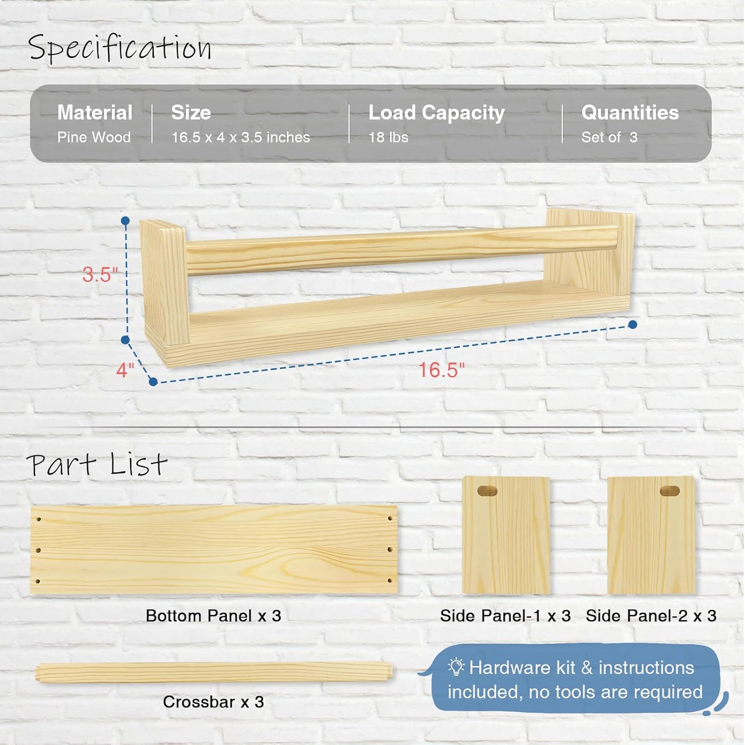 Natural Wood Floating Nursery  - Baby Nursery Floating Shelves のレビューと価格