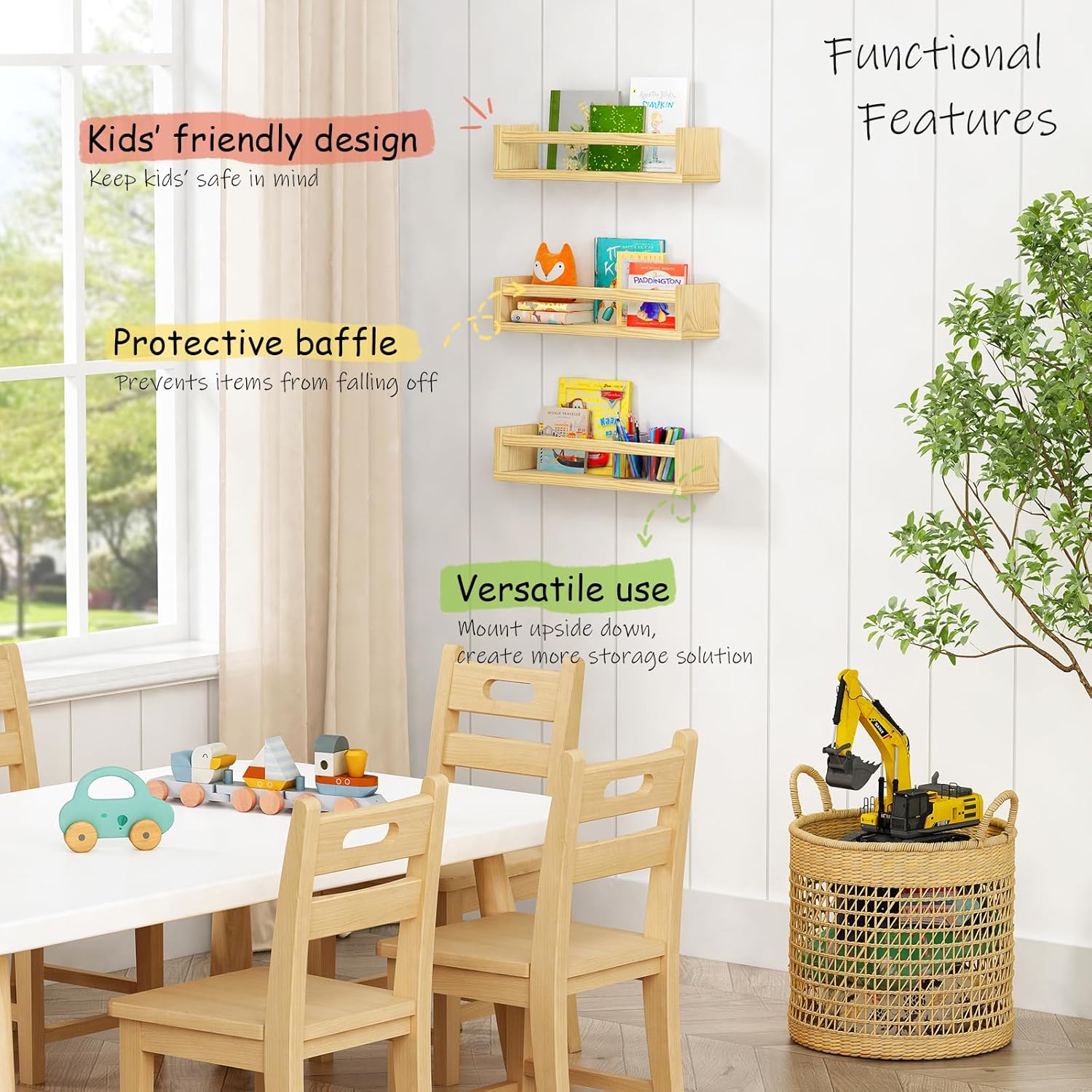 Natural Wood Floating Nursery  - Baby Nursery Floating Shelves のレビューと価格