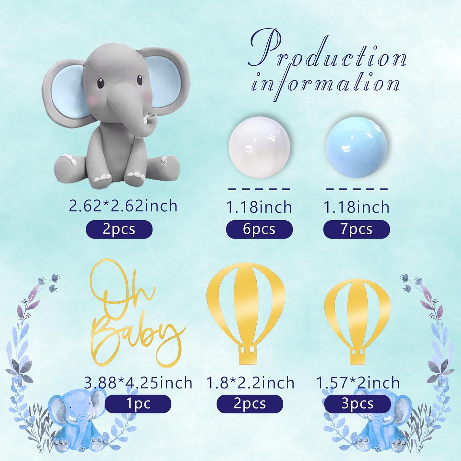 Elephant Cake Decoration with  - Baby Nursery Hot Air Balloon のレビューと価格