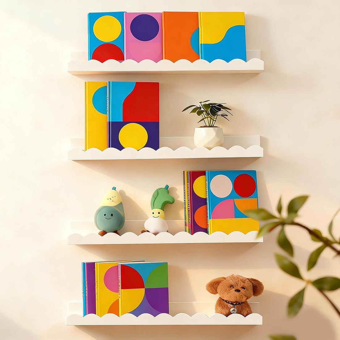 Set of 4 Floating Book Shelves - Baby Nursery Floating Shelves のレビューと価格
